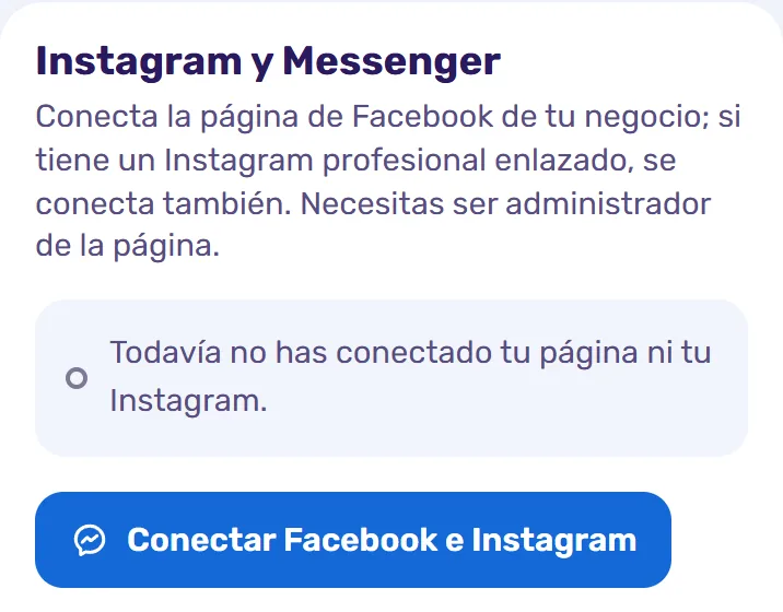 Pantalla Conexiones de ChatVenti con el botón Conectar Facebook e Instagram